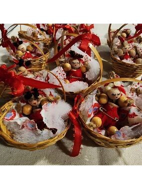 Handmade Baby's First Christmas Wood & Wicker Ornaments Lot